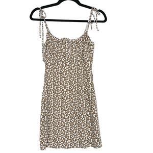 Privacy Please Small S Cream Brown Leopard Heart Print Tie Sleeve Dress Mini